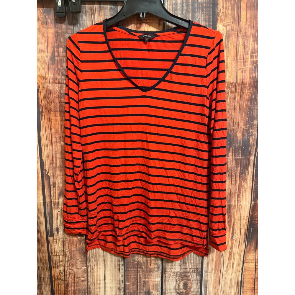 RW&CO Red Navy Blue Striped V-Neck Long Sleeve Top Large